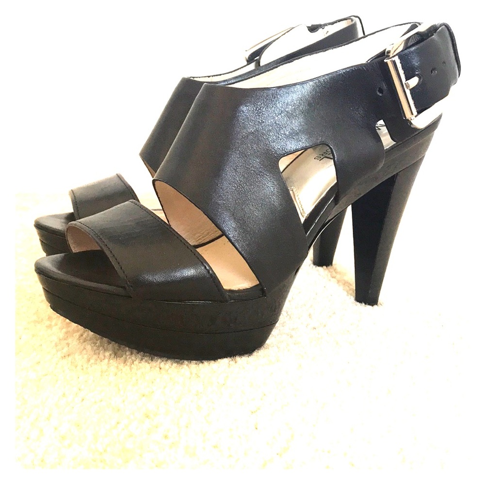 Michael Kors leather heels with silver buckles